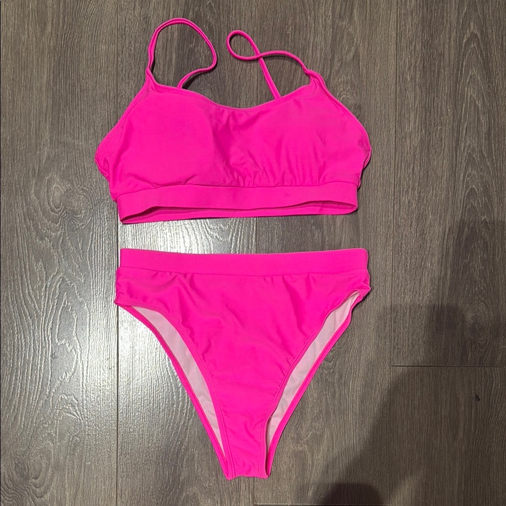 NWOT Pink Amazon high waisted bikini size large